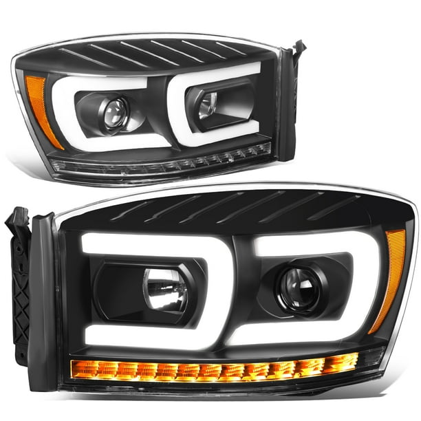 For 06-09 Ram C-Bar LED DRL+Chasing Signal Lamp Projector Headlight Chrome/Amber 